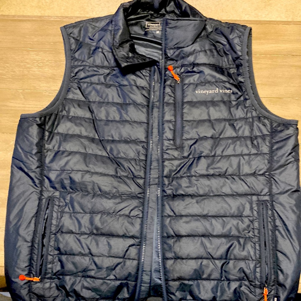 Vineyard Vines Men's Quilted Navy Vest with Orange Accents